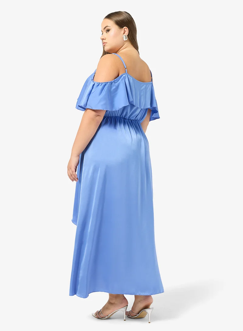 جينجر بلس فستان - بكتف مكشوف وتفاصيل كشكش